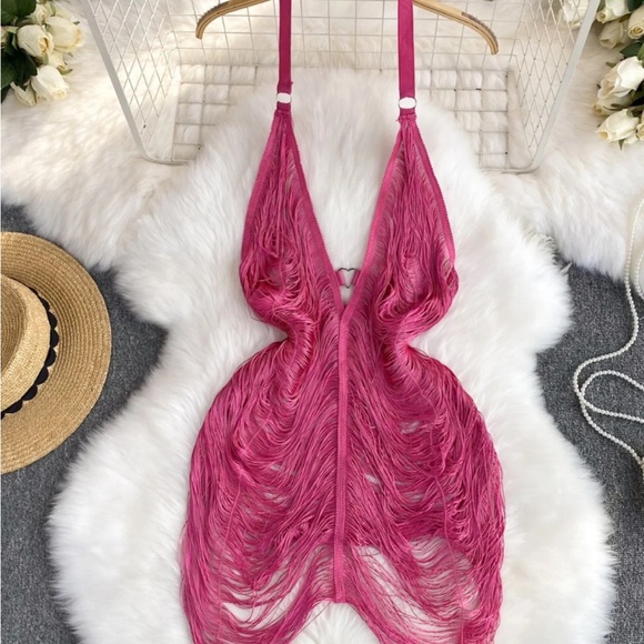 Sexy Pink Fringe Dress / Cover Up - Picture 2 of 10
